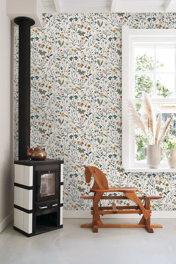 Fiore Blue Wildflowers Wallpaper  | Brewster Wallcovering - The WorkRm