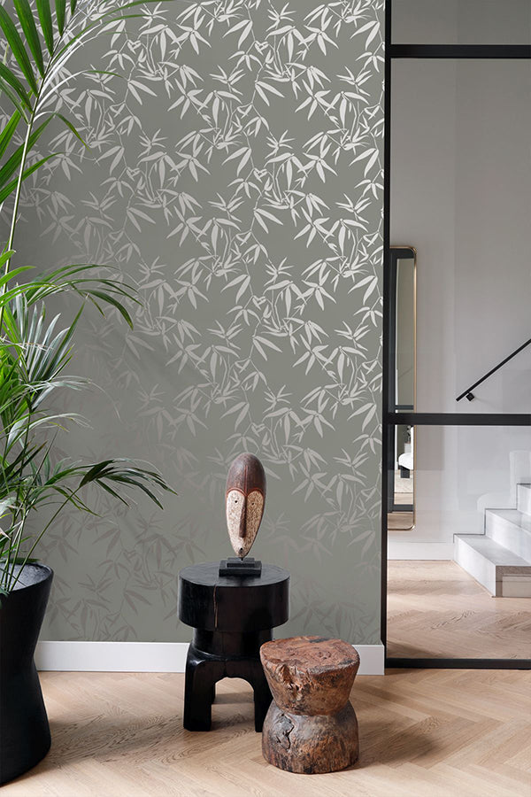 Guadua Grey Bamboo Leaves Wallpaper - Brewster Wallcovering