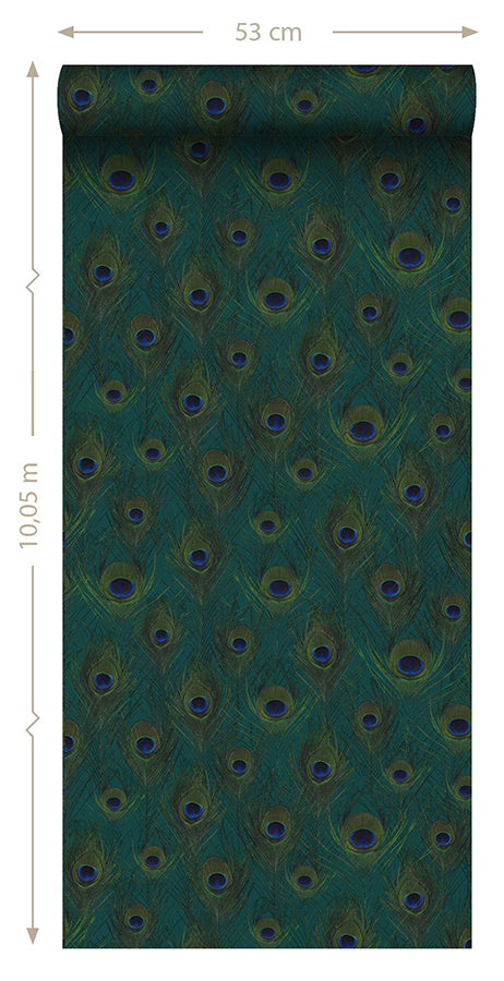 Plumage Sapphire Peacock Feathers Wallpaper - Brewster Wallcovering