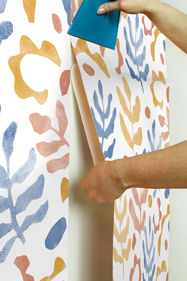 Blue & Orange Mira Peel and Stick Wallpaper - Brewster Wallcovering