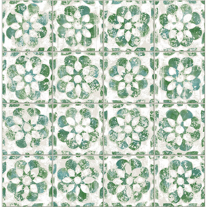 Izeda Green Floral Tile Wallpaper - York Wallcoverings - 2980-26193 - York Wallcoverings Wallpaper