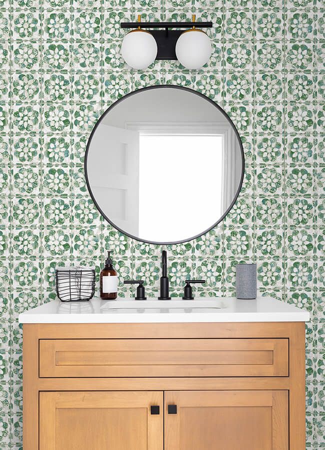 Izeda Green Floral Tile Wallpaper - York Wallcoverings - 2980-26193 - York Wallcoverings Wallpaper