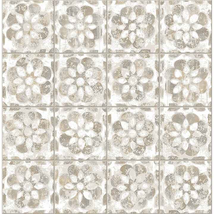 Izeda Taupe Floral Tile Wallpaper - York Wallcoverings - 2980-26195