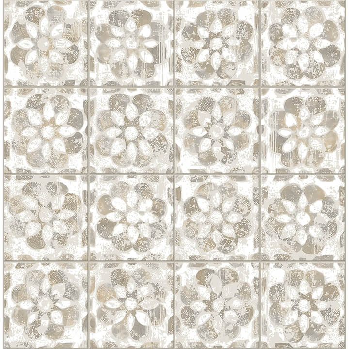 Izeda Taupe Floral Tile Wallpaper - York Wallcoverings - 2980-26195 - York Wallcoverings Wallpaper