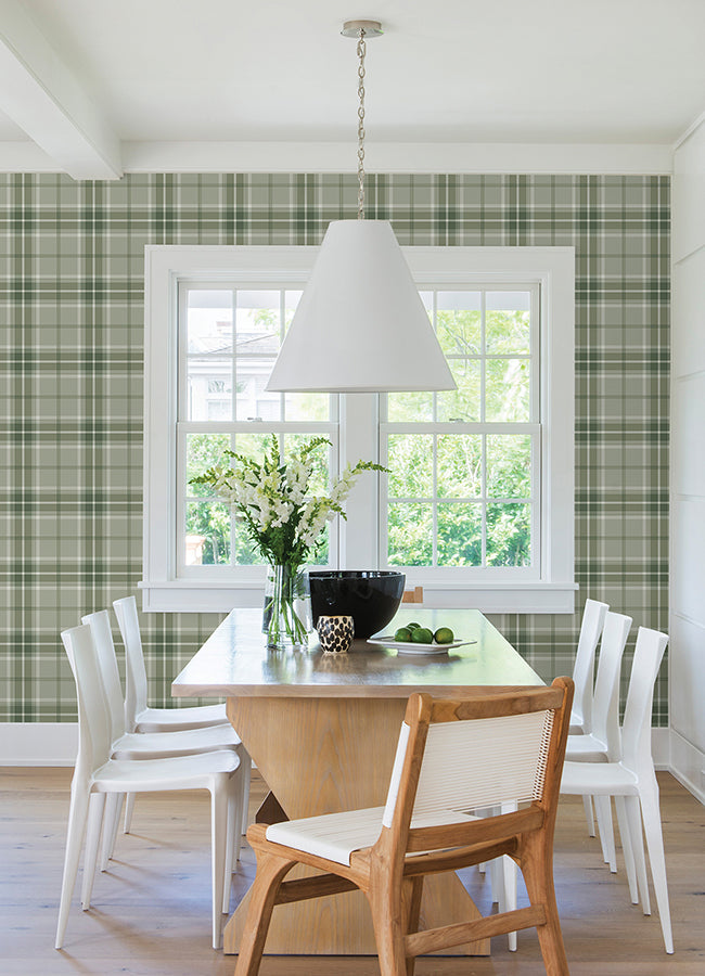 Sala Green Plaid Wallpaper - Brewster Wallcovering