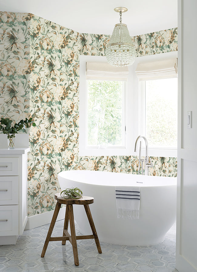 Attia Light Blue Floral Wallpaper  | Brewster Wallcovering - The WorkRm