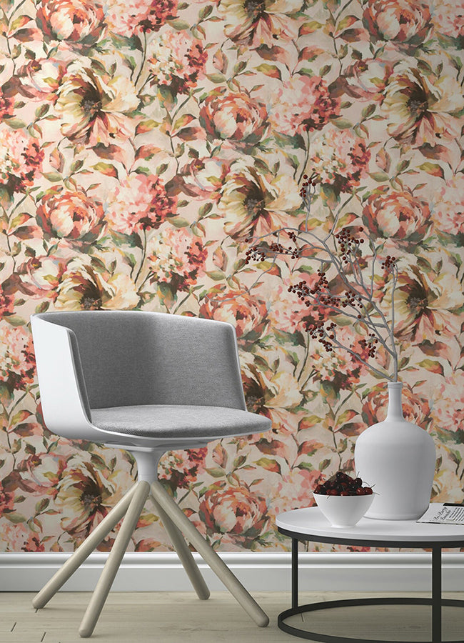 Attia Blush Floral Wallpaper  | Brewster Wallcovering