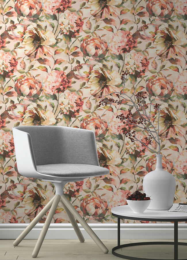 Attia Blush Floral Wallpaper - Brewster Wallcovering