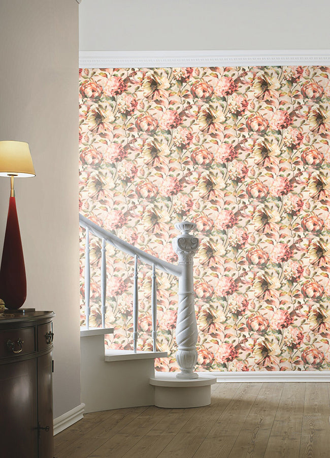 Attia Blush Floral Wallpaper  | Brewster Wallcovering