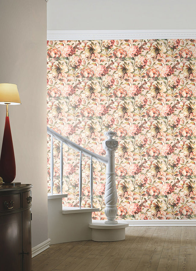 Attia Blush Floral Wallpaper - Brewster Wallcovering