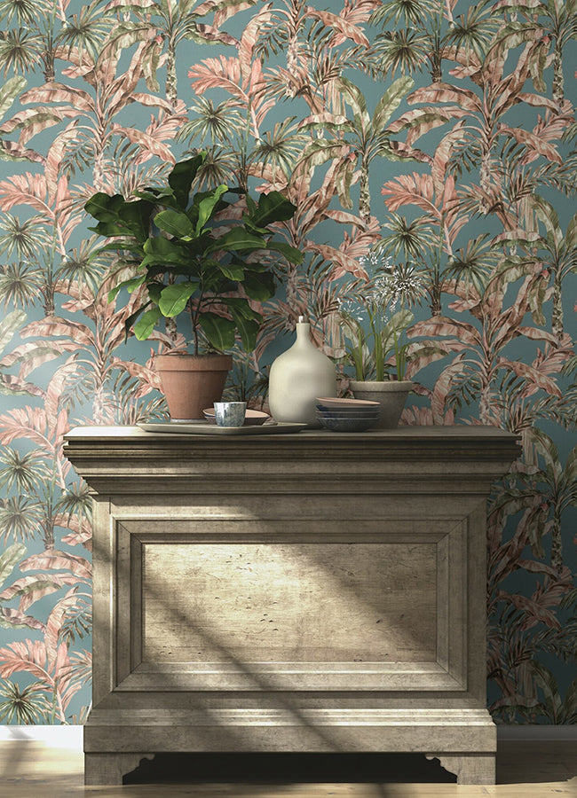 Calle Light Blue Tropical Wallpaper  | Brewster Wallcovering - The WorkRm