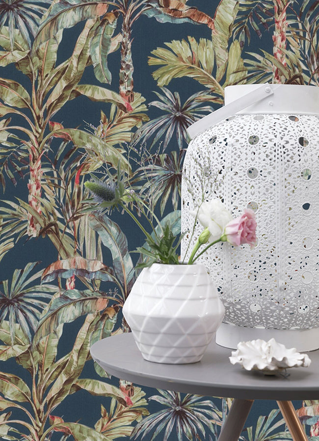 Calle Blue Tropical Wallpaper - Brewster Wallcovering