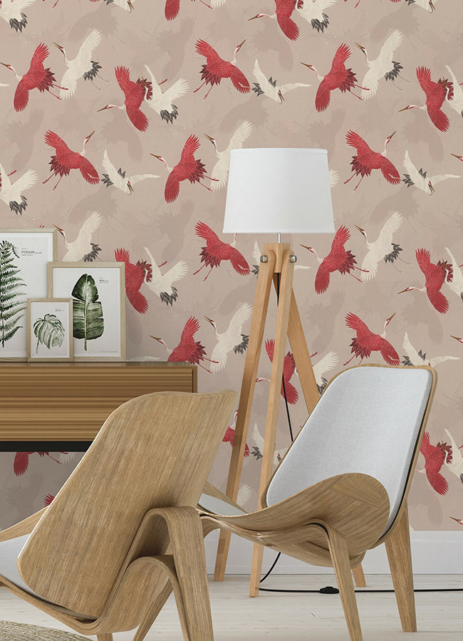 Kusama Neutral Crane Wallpaper - Brewster Wallcovering