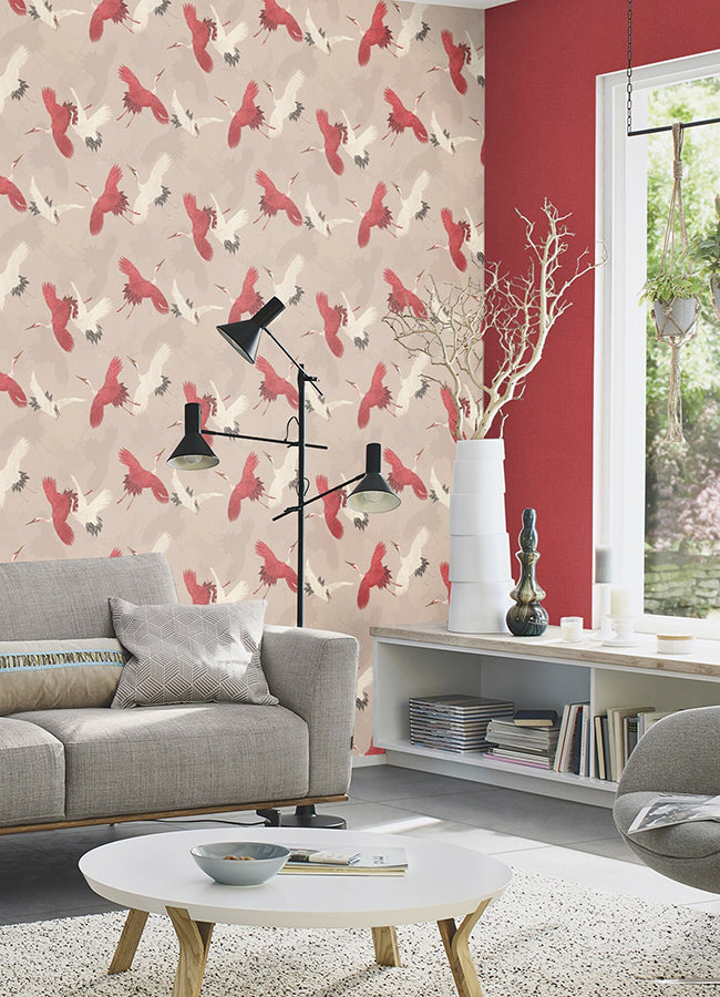 Kusama Neutral Crane Wallpaper  | Brewster Wallcovering