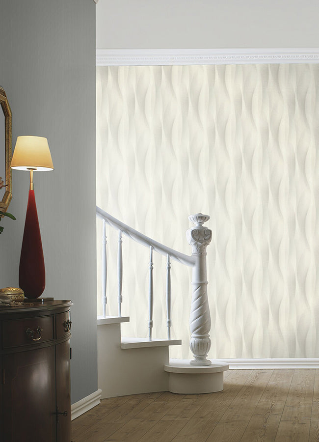 Currin Light Grey Wave Wallpaper - Brewster Wallcovering