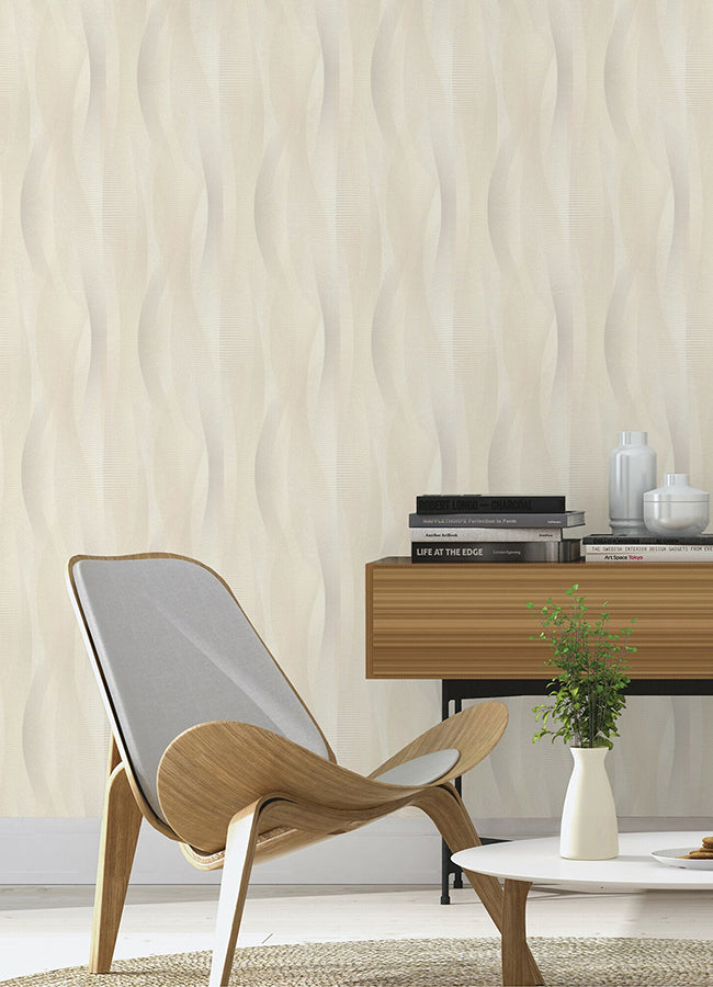 Currin Neutral Wave Wallpaper  | Brewster Wallcovering - The WorkRm