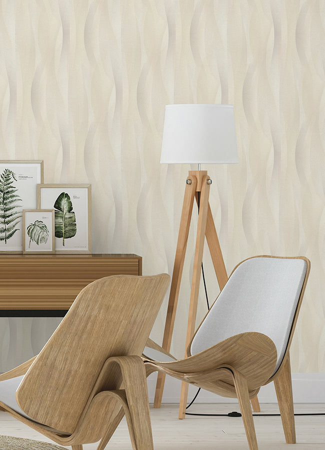 Currin Neutral Wave Wallpaper - Brewster Wallcovering