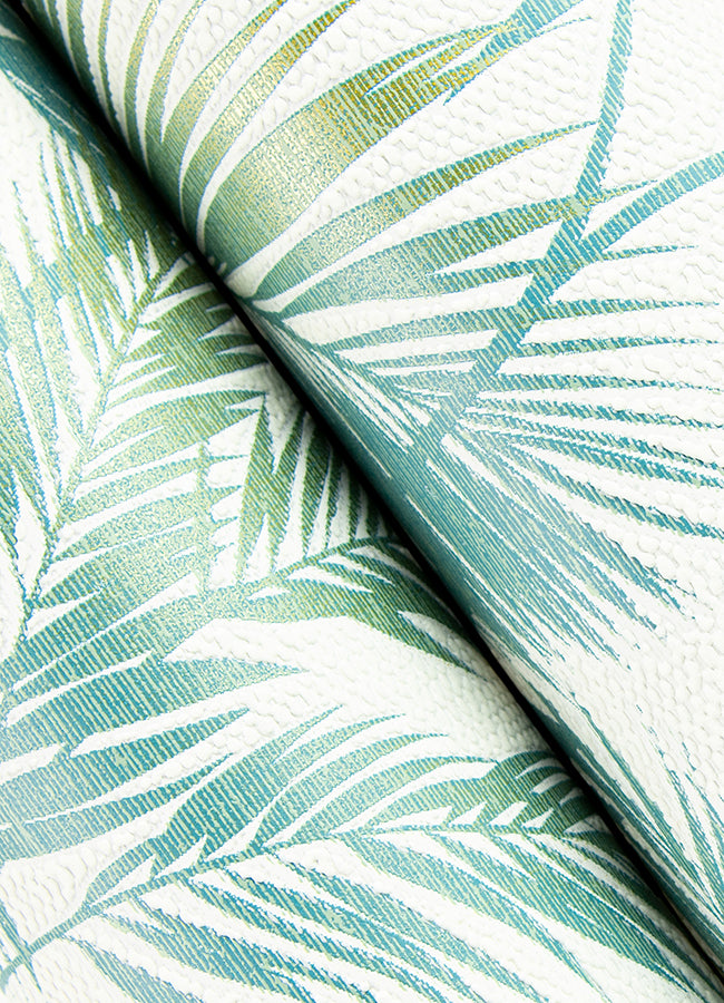 Saura Teal Frond Wallpaper - Brewster Wallcovering