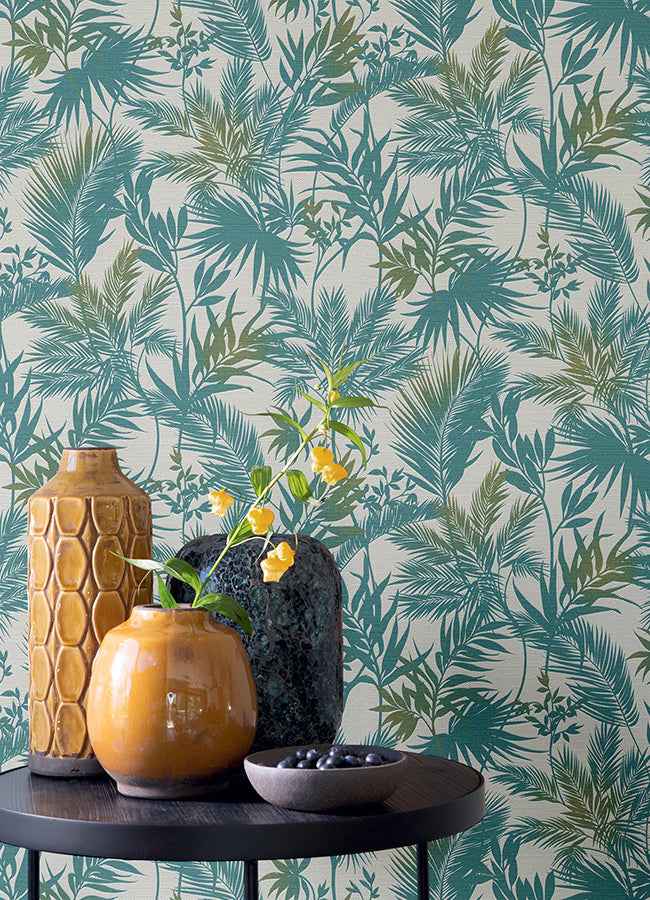 Saura Teal Frond Wallpaper - York Wallcoverings - 2980-704112 - York Wallcoverings Wallpaper