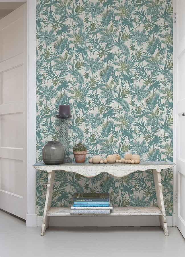 Saura Teal Frond Wallpaper - York Wallcoverings - 2980-704112 - York Wallcoverings Wallpaper