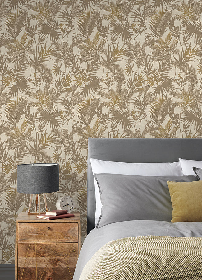 Saura Brown Frond Wallpaper - Brewster Wallcovering