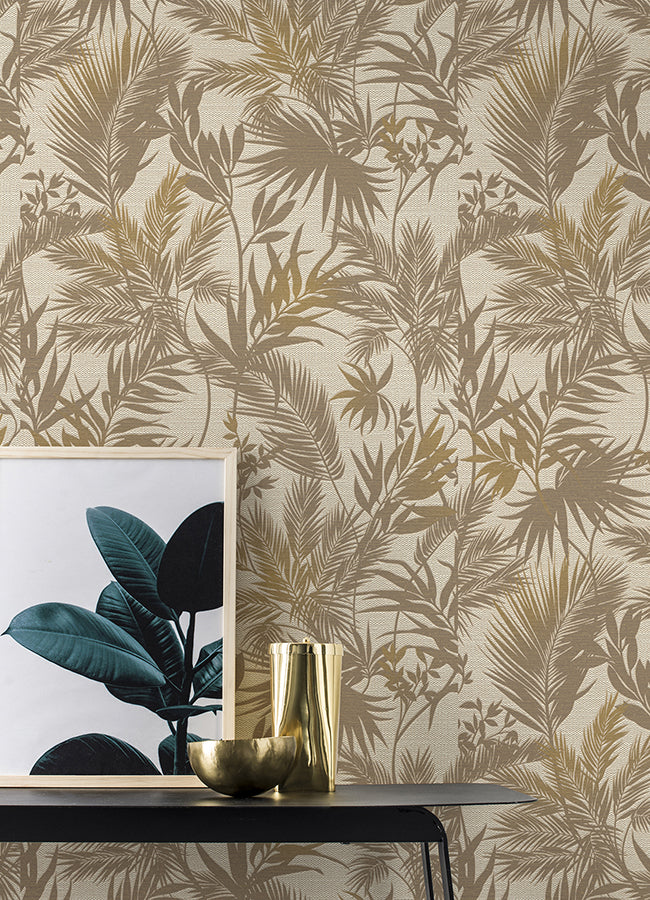 Saura Brown Frond Wallpaper - Brewster Wallcovering