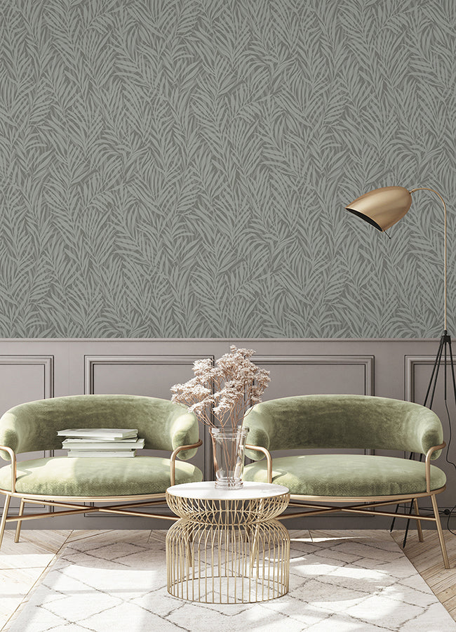 Holzer Dark Green Fern Wallpaper - Brewster Wallcovering