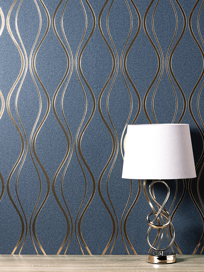 Odie Blue Contour Wave Wallpaper  | Brewster Wallcovering - The WorkRm