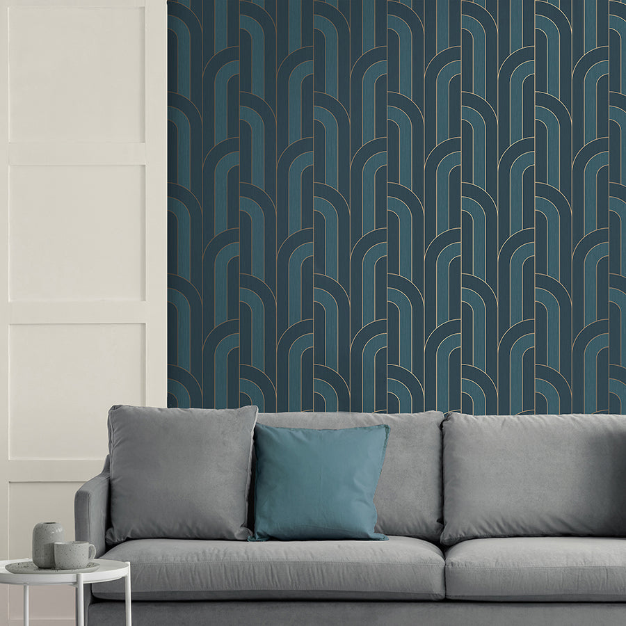 Ezra Blue Arch Wallpaper  | Brewster Wallcovering - The WorkRm