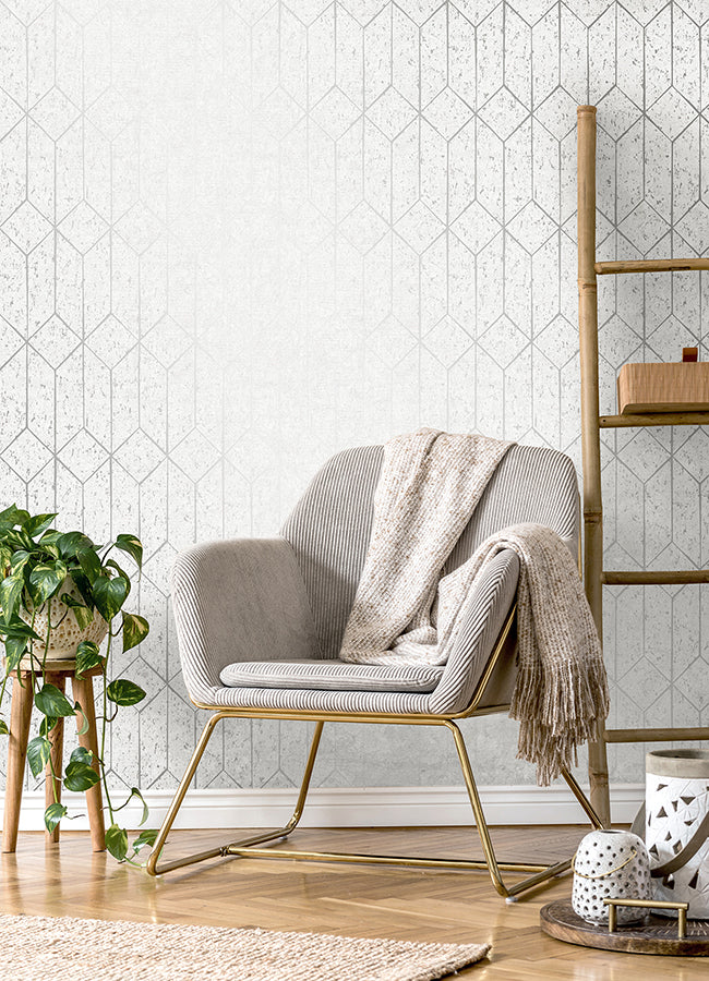 Hayden White Concrete Trellis Wallpaper  | Brewster Wallcovering - The WorkRm