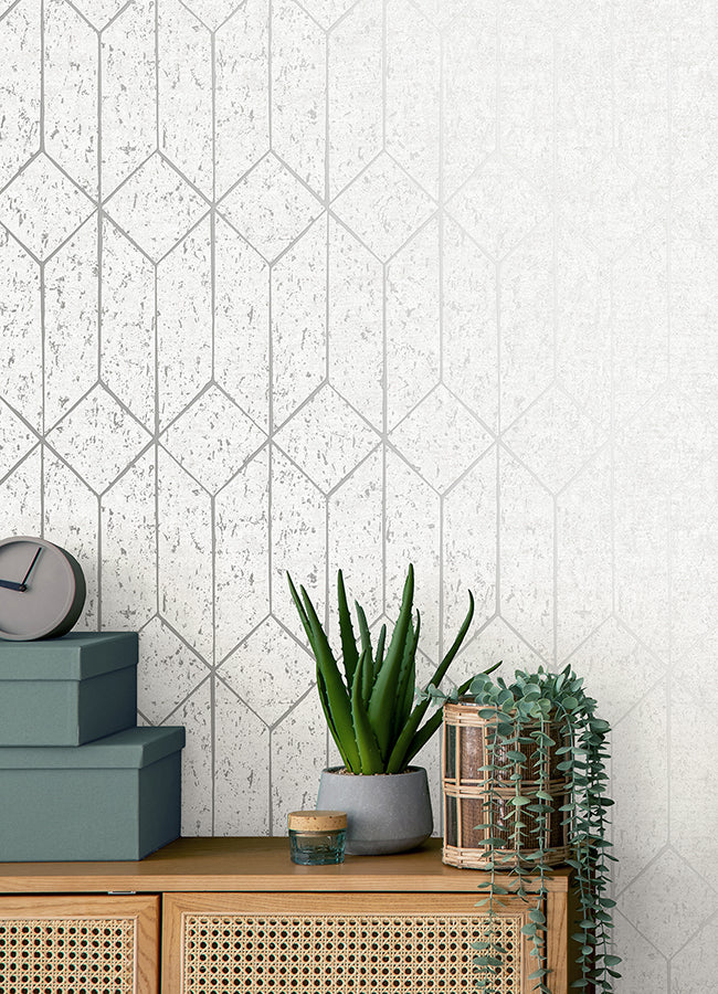 Hayden White Concrete Trellis Wallpaper  | Brewster Wallcovering - The WorkRm