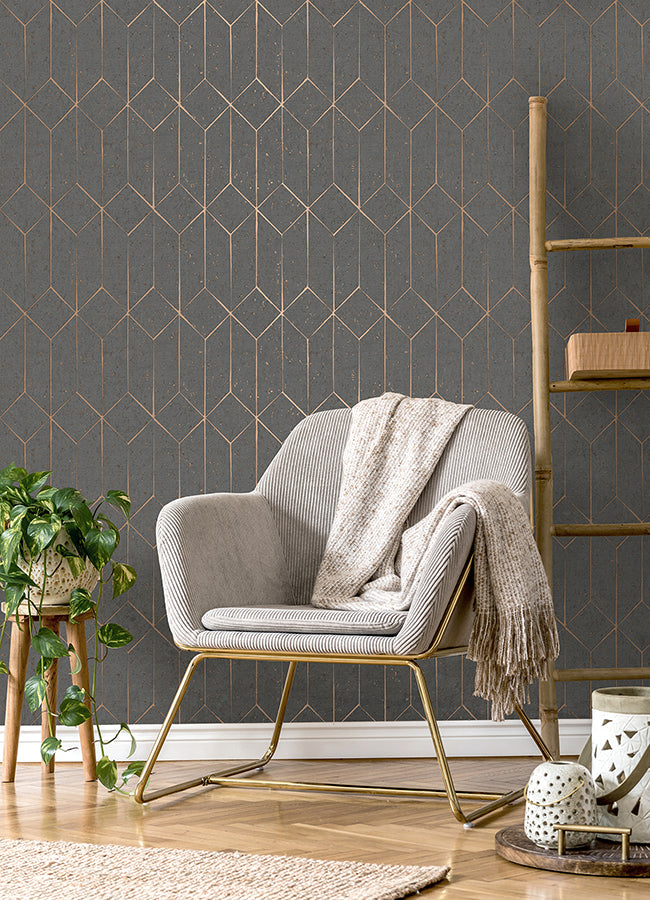 Hayden Charcoal Concrete Trellis Wallpaper  | Brewster Wallcovering - The WorkRm