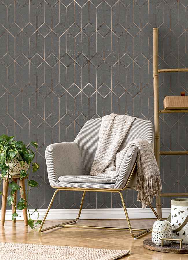 Hayden Charcoal Concrete Trellis Wallpaper - York Wallcoverings - 4125-26701 - York Wallcoverings Wallpaper