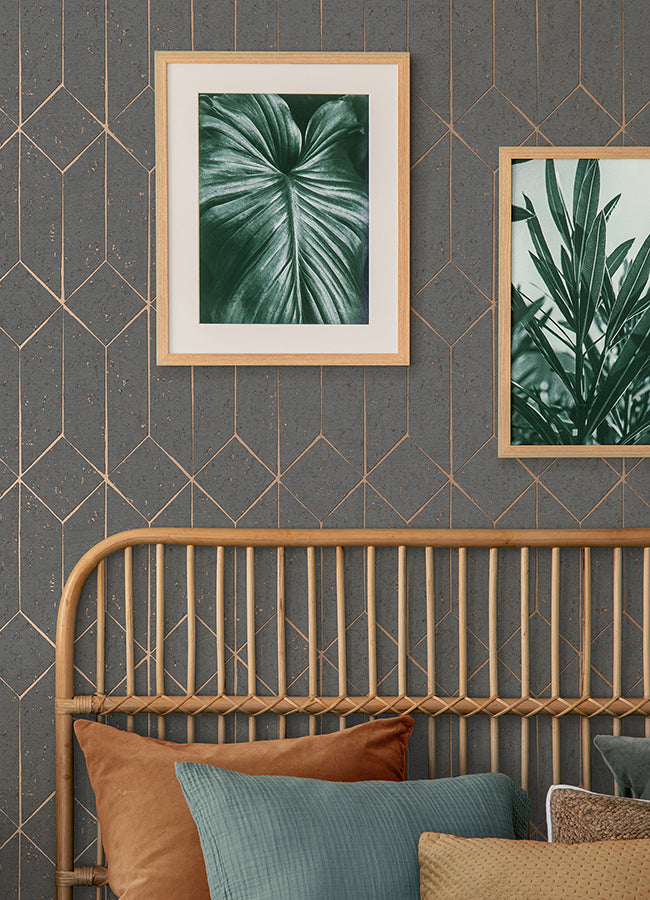 Hayden Charcoal Concrete Trellis Wallpaper  | Brewster Wallcovering - The WorkRm