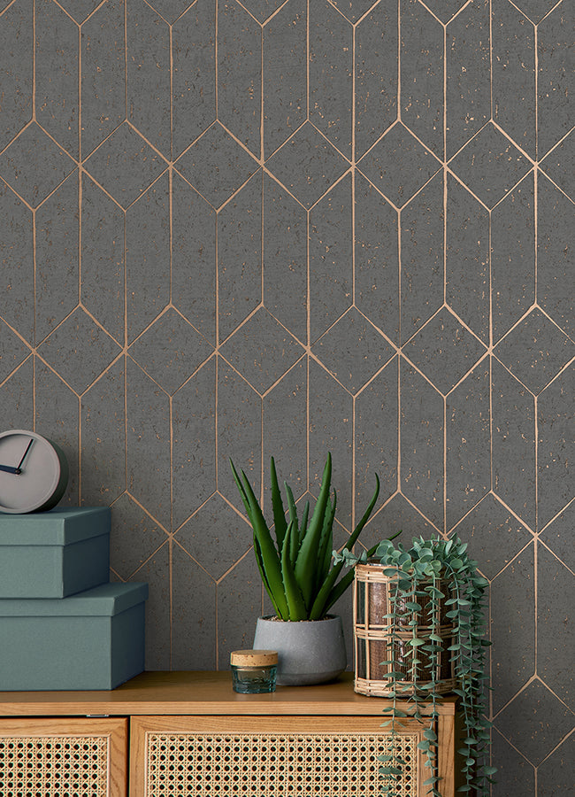 Hayden Charcoal Concrete Trellis Wallpaper  | Brewster Wallcovering - The WorkRm