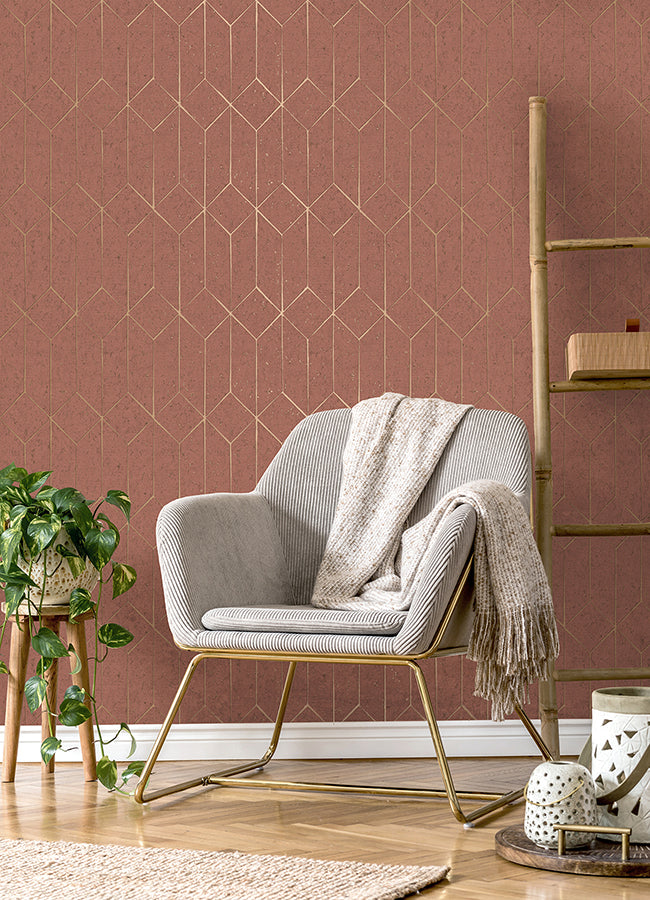 Hayden Raspberry Concrete Trellis Wallpaper  | Brewster Wallcovering - The WorkRm