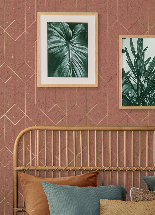 Hayden Raspberry Concrete Trellis Wallpaper  | Brewster Wallcovering - The WorkRm