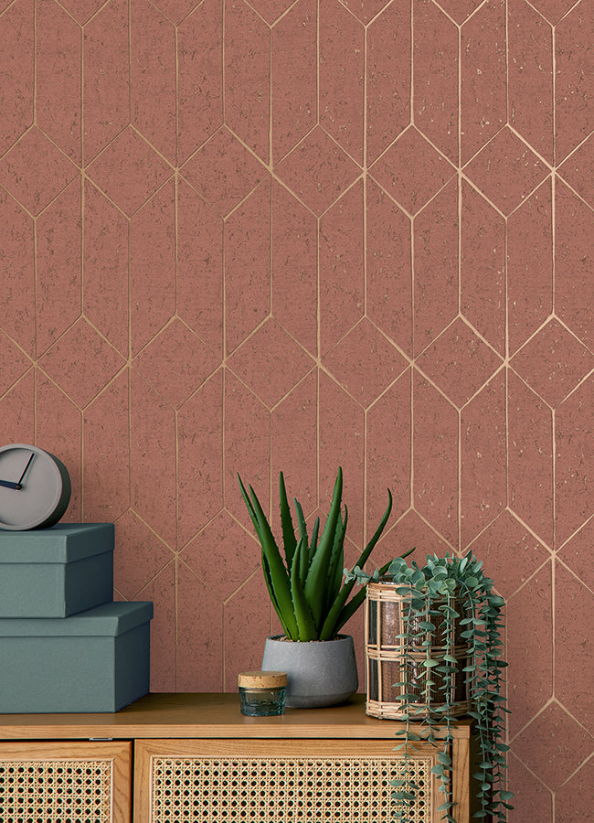 Hayden Raspberry Concrete Trellis Wallpaper  | Brewster Wallcovering - The WorkRm