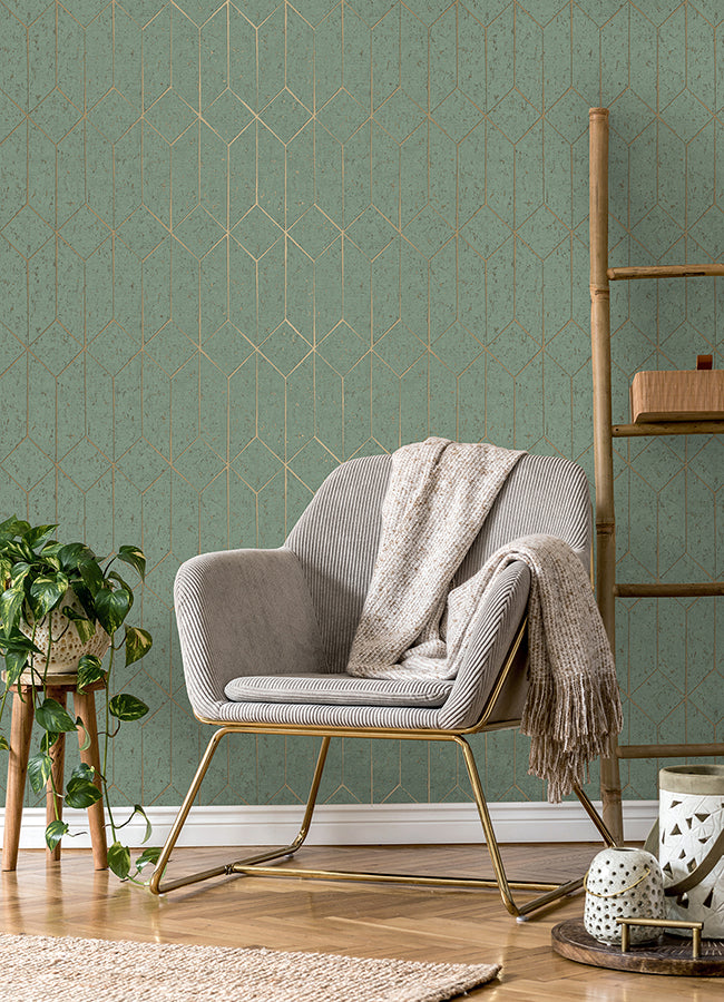 Hayden Mint Concrete Trellis Wallpaper  | Brewster Wallcovering - The WorkRm