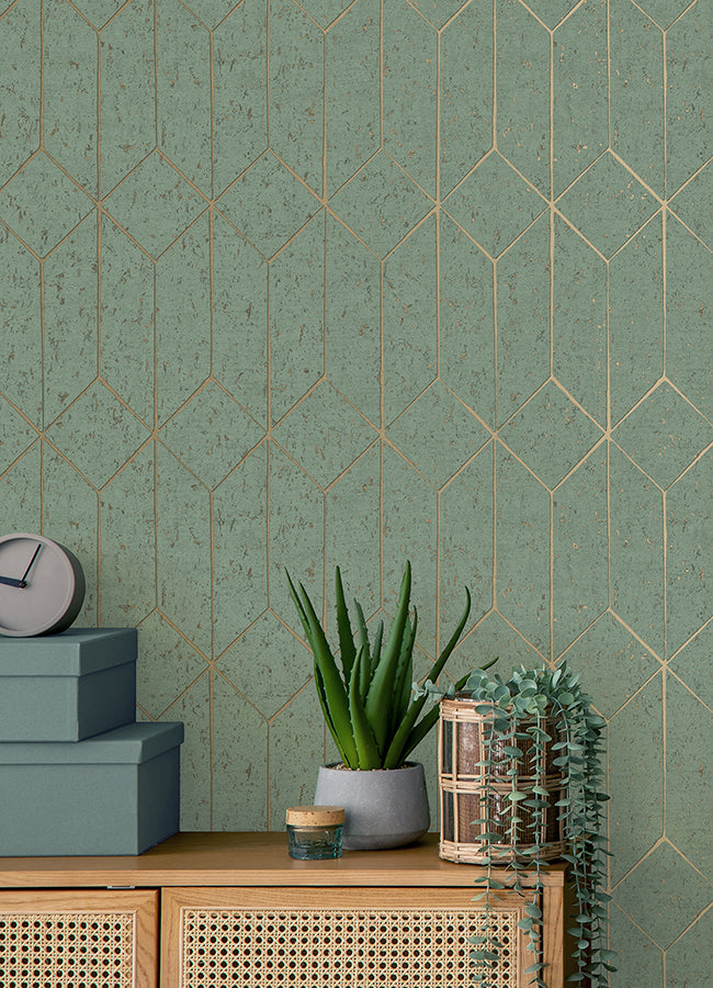 Hayden Mint Concrete Trellis Wallpaper  | Brewster Wallcovering - The WorkRm