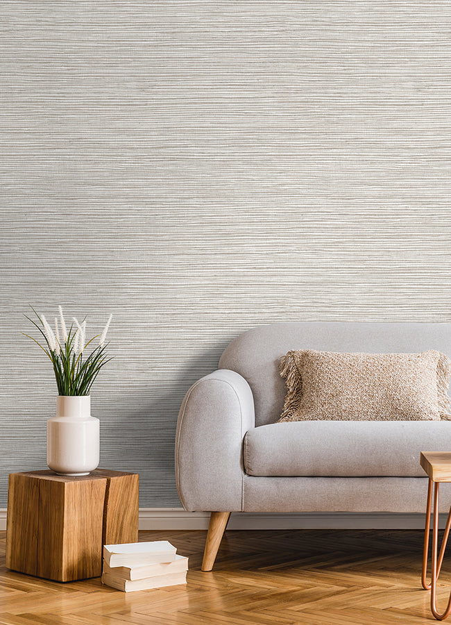 Alton Light Grey Faux Grasscloth Wallpaper - Brewster Wallcovering