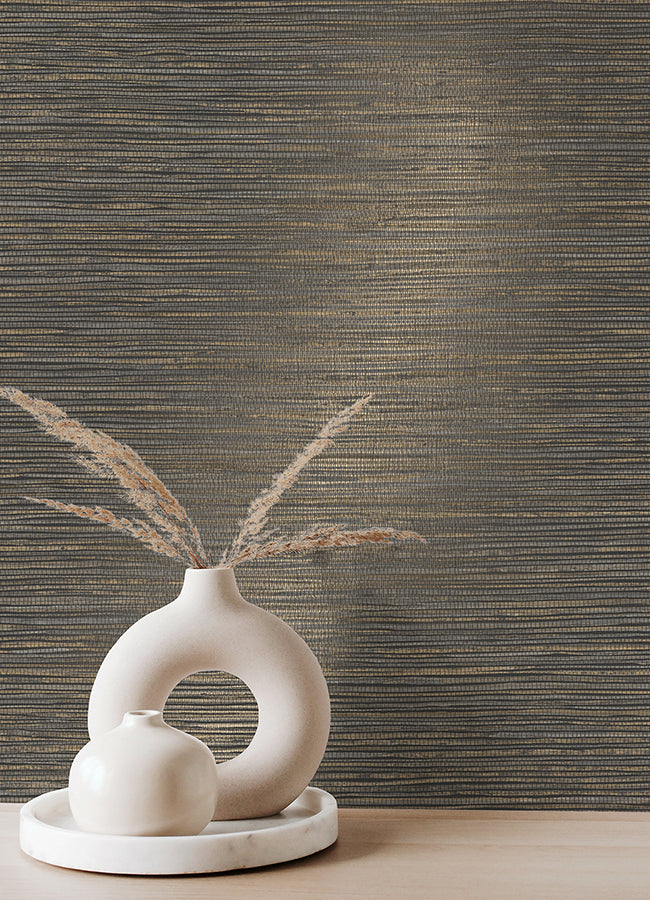 Alton Black Faux Grasscloth Wallpaper  | Brewster Wallcovering - The WorkRm