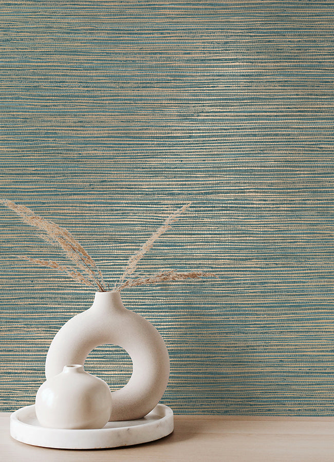 Alton Teal Faux Grasscloth Wallpaper  | Brewster Wallcovering - The WorkRm