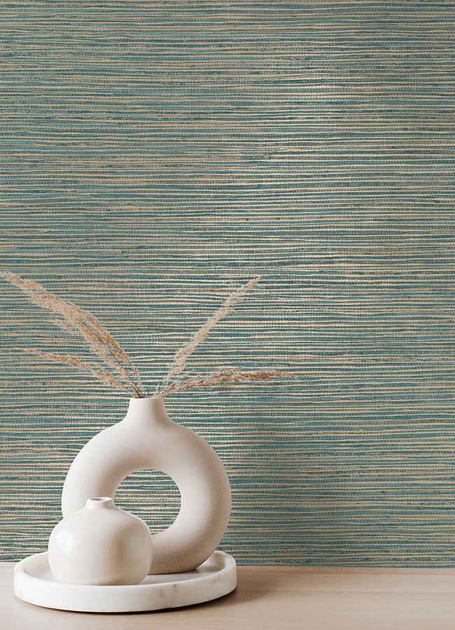 Alton Teal Faux Grasscloth Wallpaper - York Wallcoverings - 4125-26717 - York Wallcoverings Wallpaper