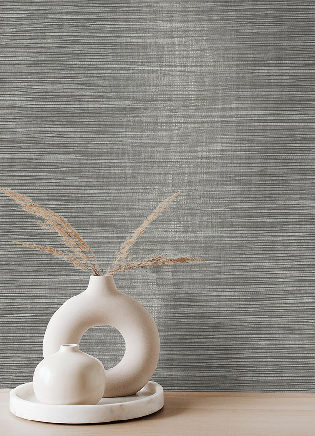 Alton Grey Faux Grasscloth Wallpaper - Brewster Wallcovering