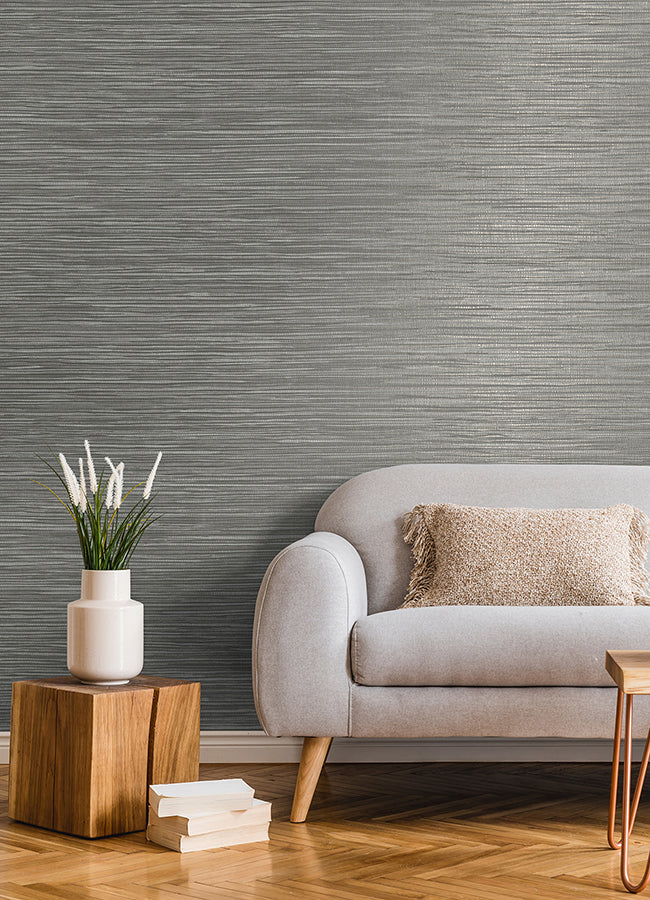 Alton Grey Faux Grasscloth Wallpaper - Brewster Wallcovering