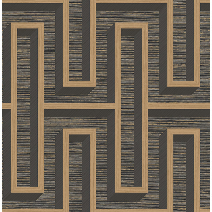 Brewster Wallcovering-Henley Black Geometric Grasscloth Wallpaper