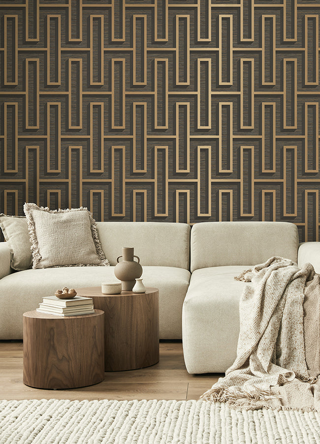 Henley Black Geometric Grasscloth Wallpaper  | Brewster Wallcovering - The WorkRm