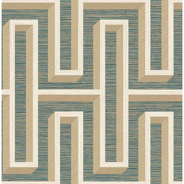 Henley Teal Geometric Grasscloth Wallpaper - York Wallcoverings - 4125-26723