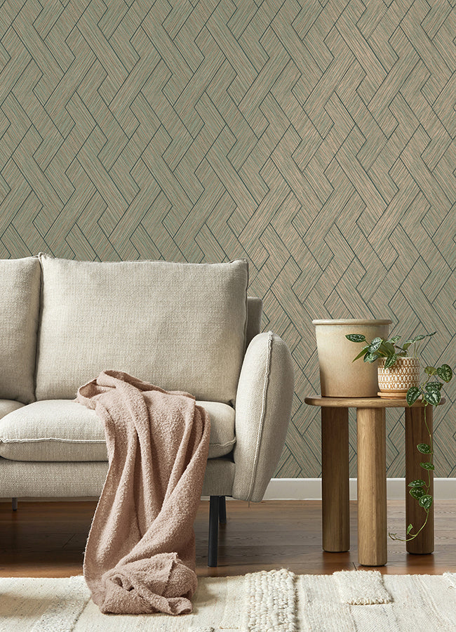 Ember Copper Geometric Basketweave Wallpaper - Brewster Wallcovering